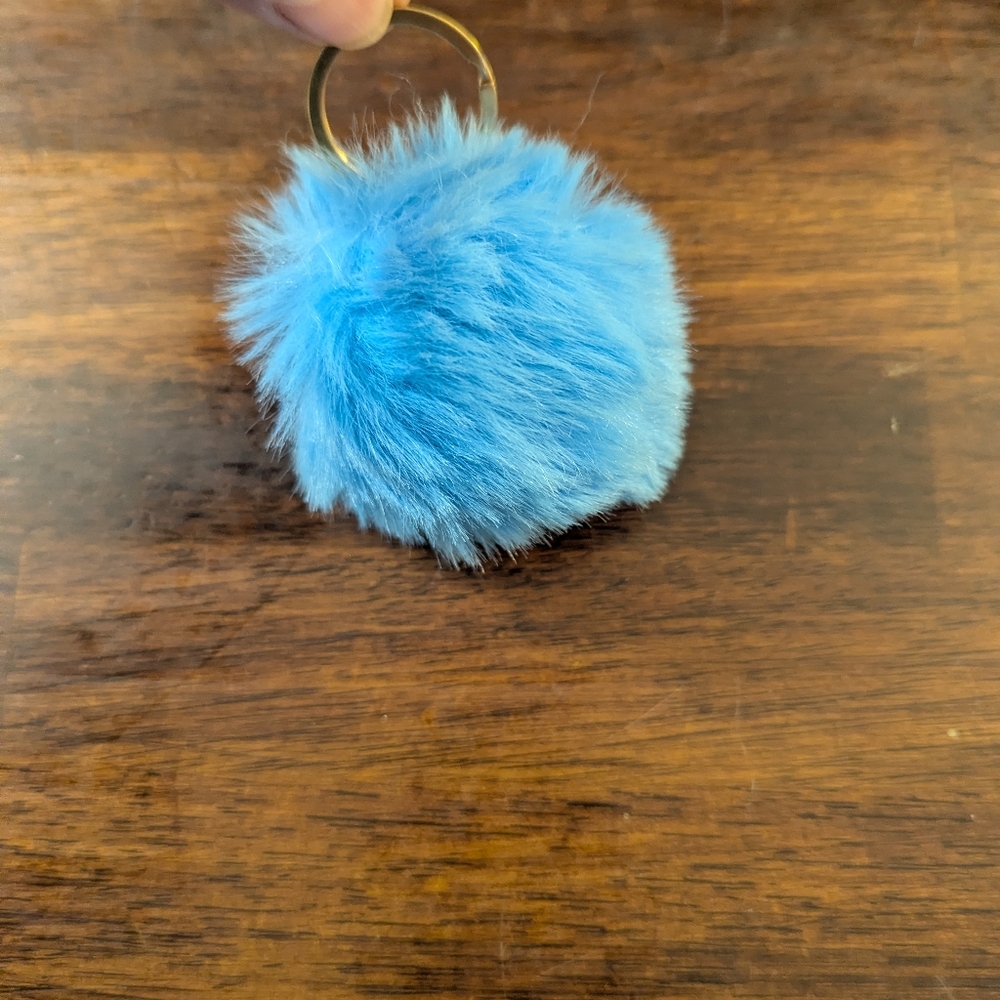 Fluffy Blue Pom Pom Keychain